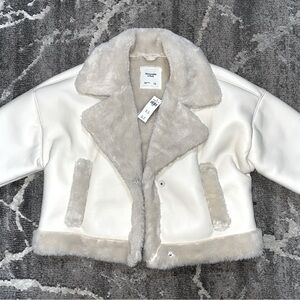 NWT Abercrombie & Fitch Oversized Short Sherpa-Lined Vegan Leather Jacket